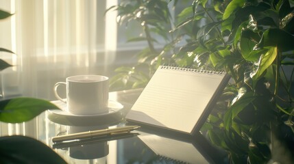 New year resolution planning modern planner and pen set cozy office minimalist aesthetics inspirational environment