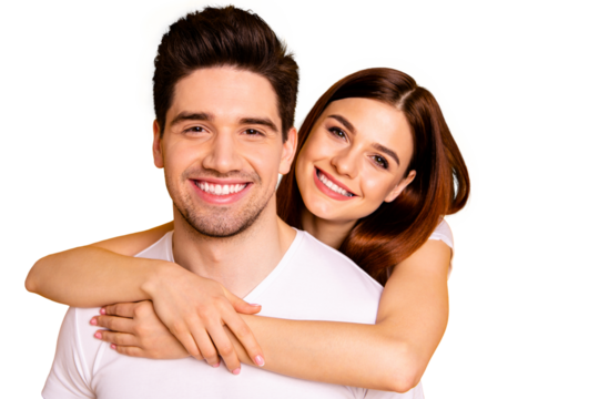 Close-up portrait of his he her she two nice lovely charming attractive cheerful positive people cuddling spending time isolated over vivid shine bright yellow background