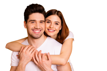 Close-up portrait of his he her she two nice cute lovely charming sweet tender attractive cheerful positive people cuddling isolated over vivid shine bright yellow background