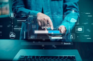 Man using laptop with Update Software Computer Program Upgrade Business Technology Internet, Update...