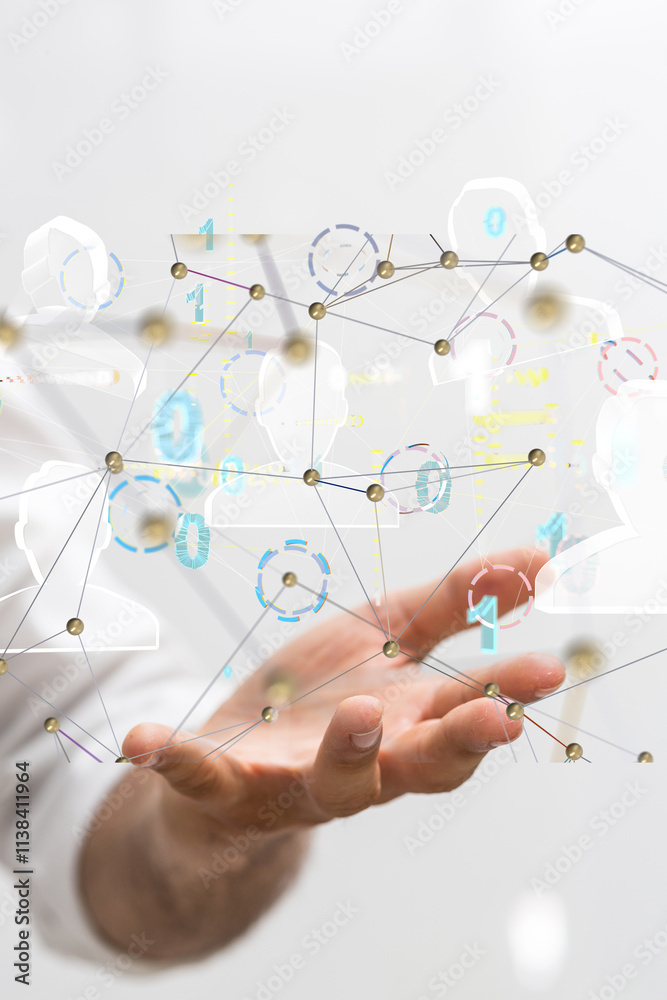 Poster Neural network concept. Connected cells with links.