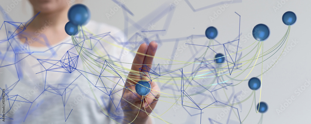 Poster conference Digital Network and data concept 3d - neural network exposure digital