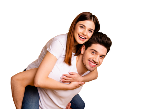 Portrait of his he her she two nice attractive lovely cheerful cheery people having fun vacation holiday care trust support dream isolated over vivid shine bright yellow background