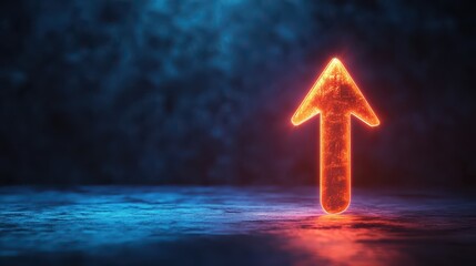 Fototapeta premium Bright Glowing Arrow Pointing Upward Against Dark Background with Dramatic Lighting Effects for Inspirational Themes