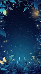 Fototapeta premium Nighttime Garden Scene With Fireflies And Butterfly