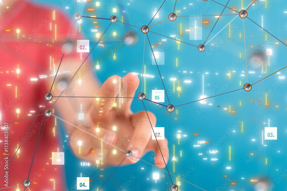 Poster neural network 3d illustration. big data and cybersecurity