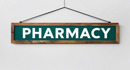 Obraz premium Pharmacy lettering on hanging sign board on plain white background