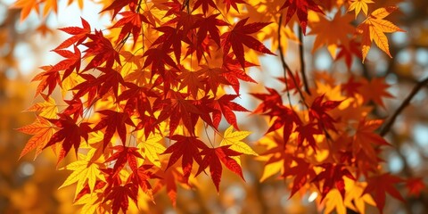 Fototapeta premium A symphony of autumn colors, where vibrant red and golden hues dance in the gentle breeze, creating a captivating tapestry of nature's artistry.