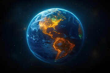 Fototapeta premium Earth globe with lights, view from space.