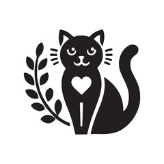 Whimsical Cat Silhouette Clipart, Black Cat Sitting Vector