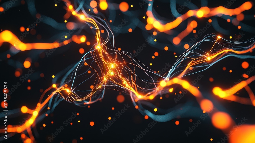 Poster dynamic neural network visualization abstract background digital art dark environment futuristic con