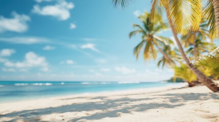 Serene tropical beach scene with blue sky nature landscape tranquil environment coastal view out of focus background