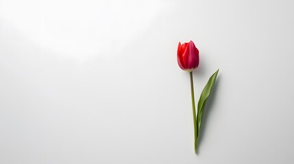 Obraz premium 15. A minimalist art piece featuring a single tulip, its form striking against a white backdrop