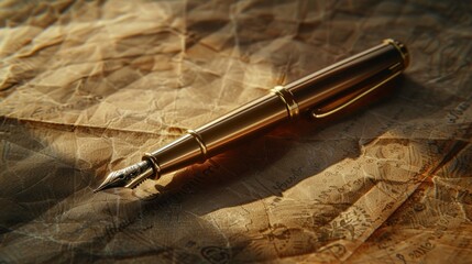 Elegant gold fountain pen on aged paper.