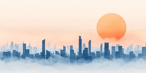 Fototapeta premium Beautiful skyline at dusk with a stunning sunset illuminating the buildings.