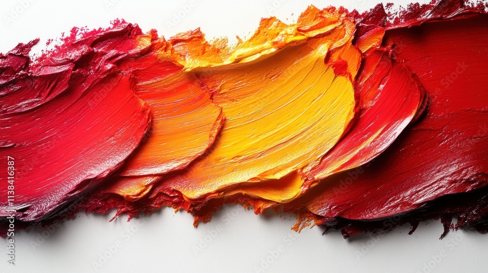 Poster a vibrant palette of red and yellow paint strokes, showcasing texture and color blending.