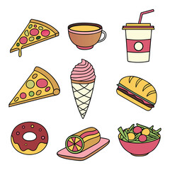 Food flat Illustration Icons set, Food Vector Art Illustration Clipart. set of food Illustration bundle	