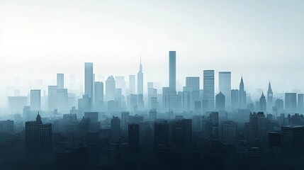 Fototapeta premium A misty skyline showcasing tall buildings in a serene, atmospheric setting.