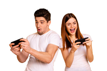 Portrait of his he her she two nice attractive stylish trendy cheerful cheery childish positive...