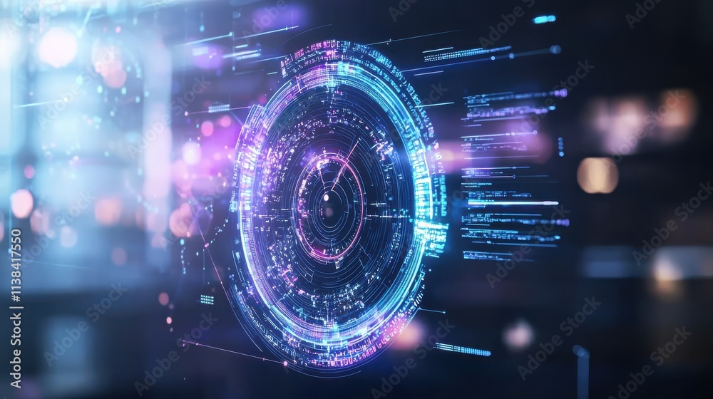 Poster futuristic blurry dashboard interface visualizing data analytics cyber space digital art virtual env