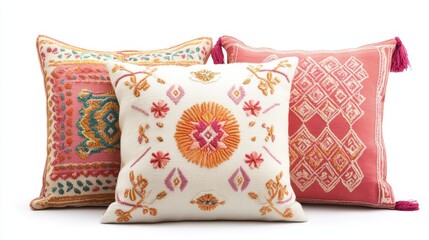 Embroidered Throw Pillows  Bohemian Decor  Ethnic Cushions