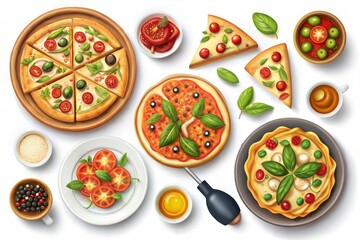 Italian Food Vector Set Pizza Slices, Pasta Bowls, and Classic Italian Dishes