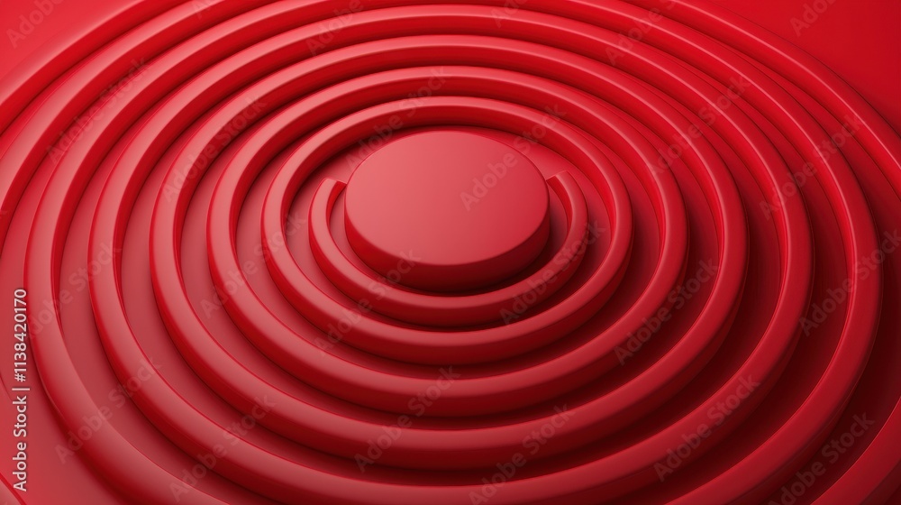 Poster a close-up view of concentric circular patterns in vibrant red, creating a visually striking and tex