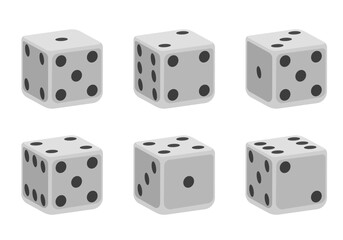 Black dice with white dots. Vector set isolated on white background. 3d dice.