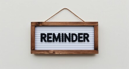 reminder lettering on hanging sign board on plain white background