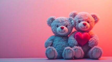 Two Teddy Bears Sitting Together Holding a Heart
