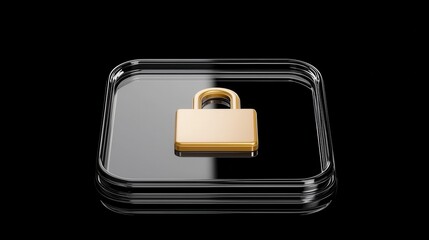A golden padlock sits on a transparent platform against a black background, symbolizing security and privacy.