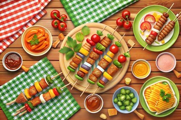 Barbecue Party Illustrations Grilled Skewers, Sausages, and BBQ Fun