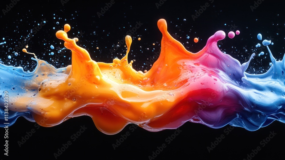 Poster a vibrant splash of colorful paint creates dynamic visual energy against a dark background.
