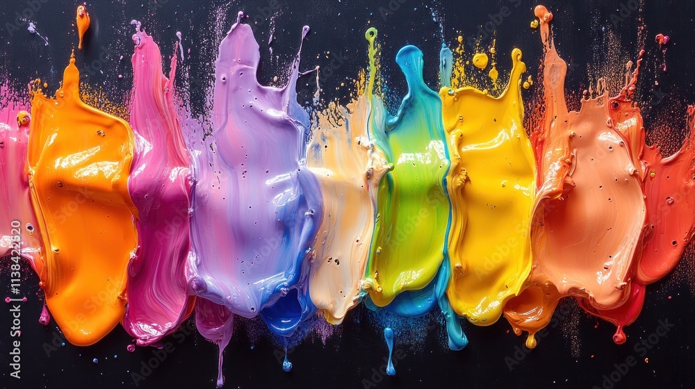 Poster a vibrant splash of colorful paint creating an artistic display on a dark background.
