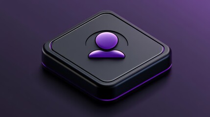 D Render  Purple User Icon on Black Square Button