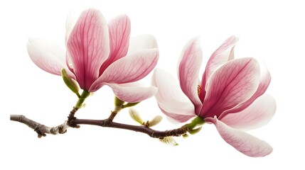 51. A close-up of a blooming magnolia against a stark white background