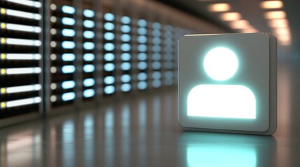Glowing User Icon in Modern Data Center