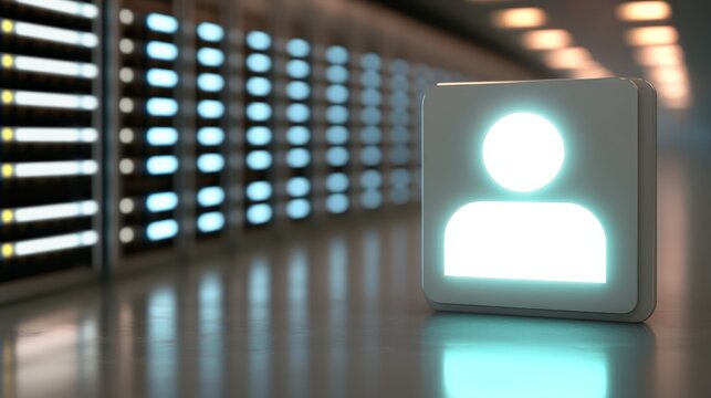 Glowing User Icon in Modern Data Center - Powered by Adobe