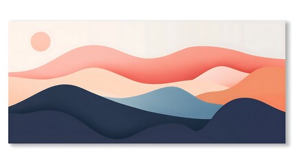 Abstract Landscape with Pastel Hills and Sun