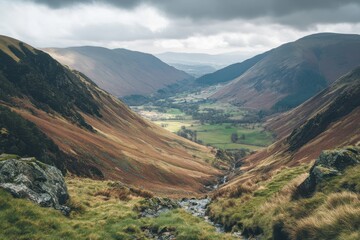 Naklejka premium Serene mountain valley landscape.