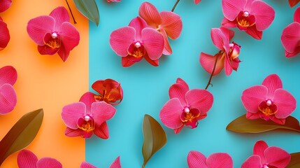 70. A bold composition of orchids arranged in a striking pattern against a bright background