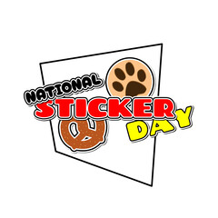 National Sticker Day is celebrated on January 13th. Illustration of a sticker with a paw and pretzel on a white background.