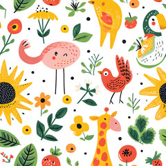 Playful Garden Creatures - Cheerful Seamless Pattern