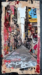 Fototapeta premium Urban Graffiti Art Street Scene Featuring Skyscraper