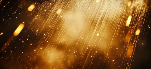Golden Light Streaks and Sparkling Dust Background