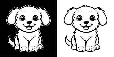Coloring page for kids animal Puppy, Vector illustration.