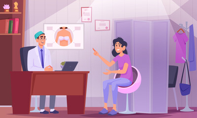 plastic surgery. woman consulting with doctor about breast augmentation