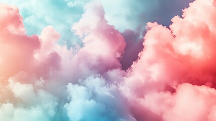 Fototapeta premium fluffy pink,blue,red,green clouds Fluffy pink, blue, red, and green clouds swirling gently in a surreal and ethereal composition