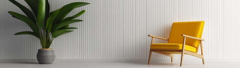 Yellow Chair  Plant  White Wall  Minimalist Interior Design