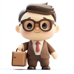 Cute cartoon character in business attire, wearing glasses and holding a briefcase, representing a professional and friendly demeanor suitable for various projects and designs
